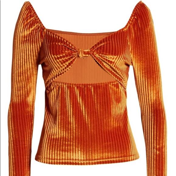 NWT All‎ In Favor Orange Ribbed Velvet Bow Back Top - Picture 7 of 10